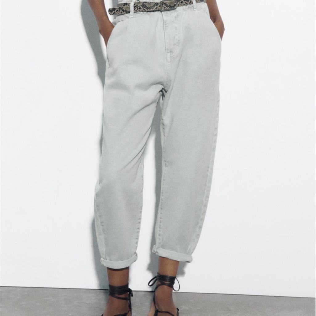 Zara High-Waist Relaxed Women’s Jeans In Light Gray Size 38/6